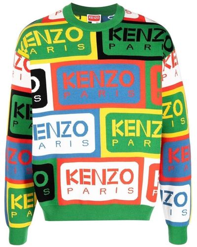 KENZO Intarsia-knit Logo Jumper - Green