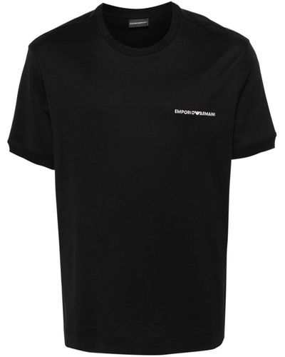 Emporio Armani Embroidered-Logo Cotton T-Shirt - Black