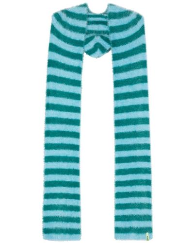 Sunnei Brushed-Effect Striped Scarf - Blue