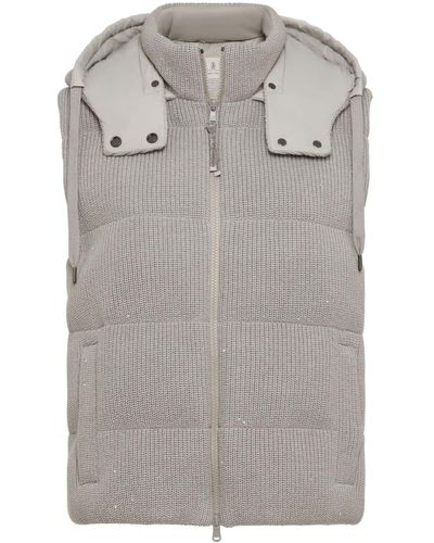 Brunello Cucinelli Ribbed-Knit Quilted Gilet - Grey
