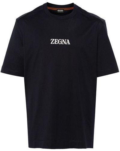 Zegna Logo-Appliqqué Cotton T-Shirt - Black