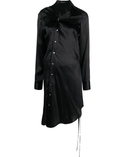 Ann Demeulemeester Asymmetric Silk Shirt Dress - Black