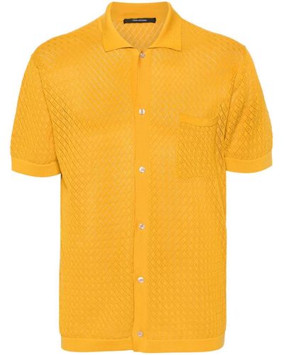 Tagliatore Pointelle-Knit Cotton Shirt - Yellow