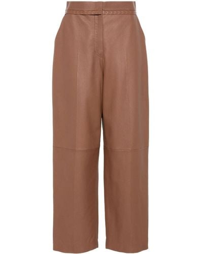 Fendi Leather Straight Trousers - Brown