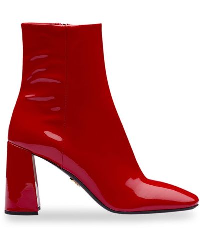 Prada Women's Leather Heel Ankle Boots Booties - Red