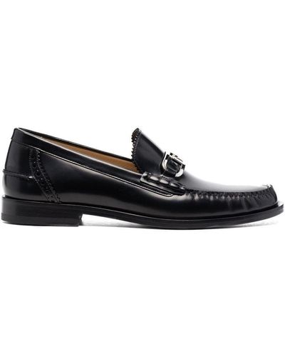Fendi Ff-Plaque Leather Loafers - Black