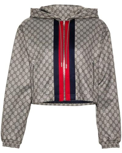 Gucci Gg-Logo Zip-Up Cropped Jacket - Brown