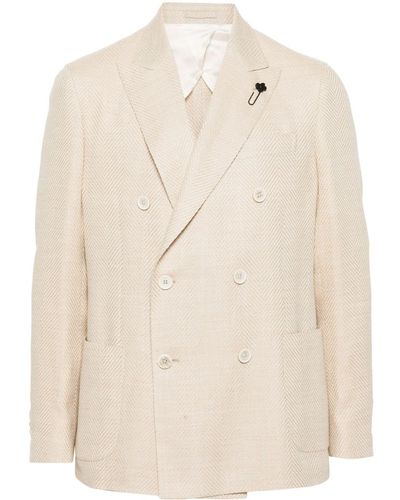 Lardini Herringbone Double-Breasted Blazer - Natural