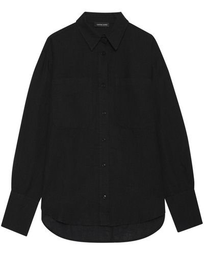 Anine Bing Long-Sleeve Linen Shirt - Black