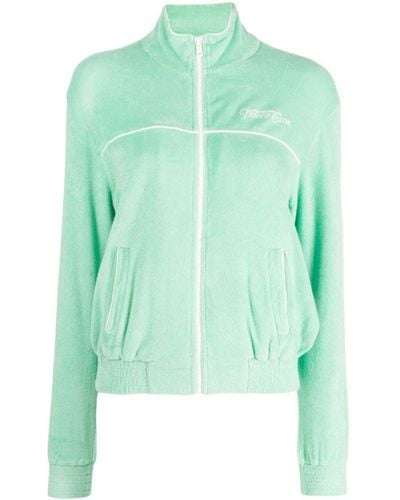 Sporty & Rich Logo-Embroidered Terry-Cloth Cardigan - Green