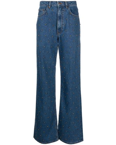 FARM Rio Beaded Wide-leg Jeans - Blue