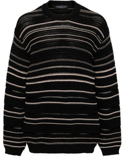 FEDERICO CINA Striped Ribbed Sweater - Black