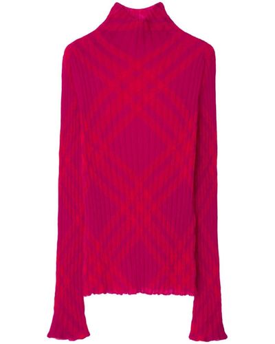 Burberry Plaid-Check Rib-Knit Jumper - Pink