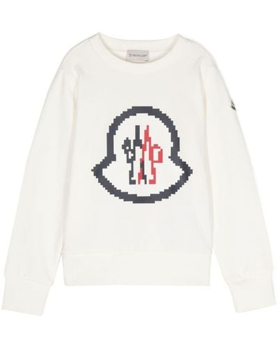 Moncler Pixelated-Logo-Print Cotton Sweatshirt - White