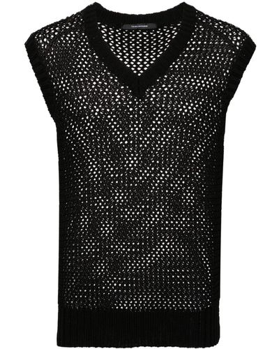 Tagliatore V-Neck Crochet-Knit Cotton Vest - Black
