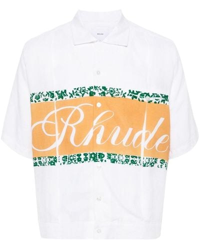 Rhude Logo-Print Chambray Shirt - White