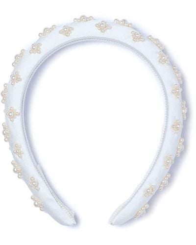 Jennifer Behr Pearl-Embellished Silk Headband - White