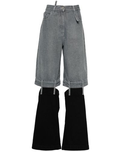 The Attico Contrast-Panel Wide-Leg Jeans - Grey