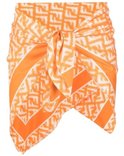 Fendi Blurred-Logo Beach Scarf - Orange