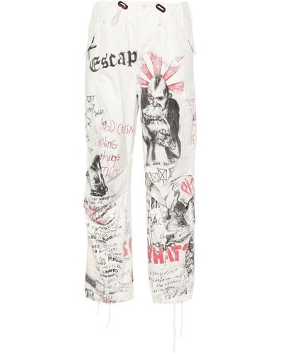 R13 Graphic-Print Cargo Trousers - White