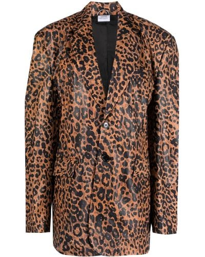 Vetements Leopard-Print Leather Blazer - Brown
