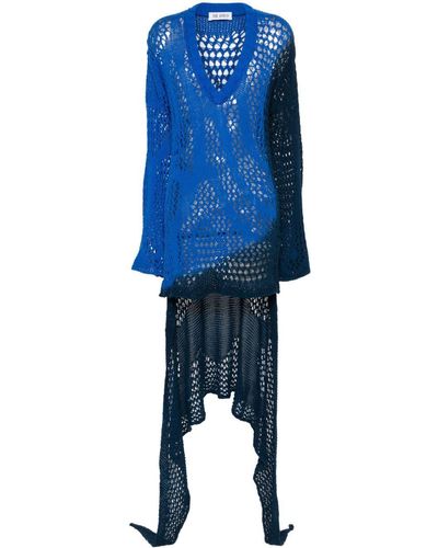 The Attico Crochet-Knit High-Low Dress - Blue