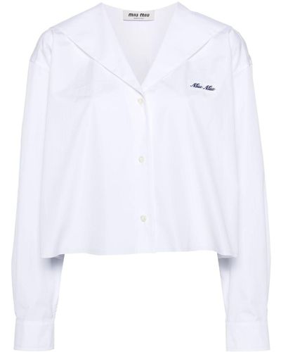 Miu Miu Logo-Appliqué Poplin Sailor Shirt - White