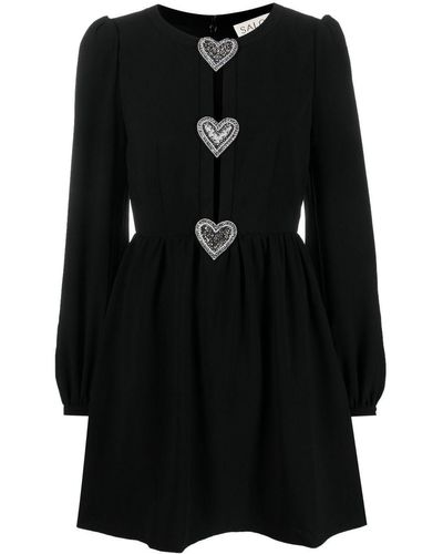 Saloni Heart-detail Mini Dress - Black