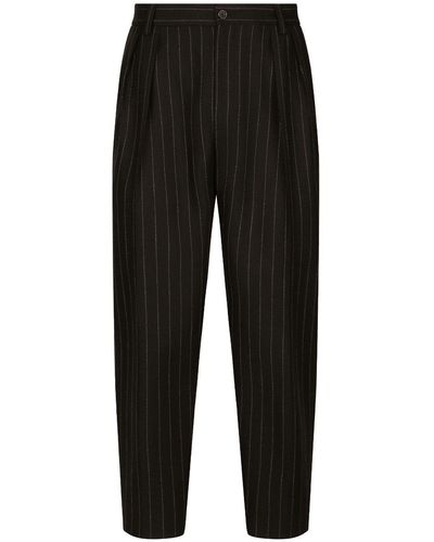 Dolce & Gabbana Pinstripe Wool Tapered Trousers - Black