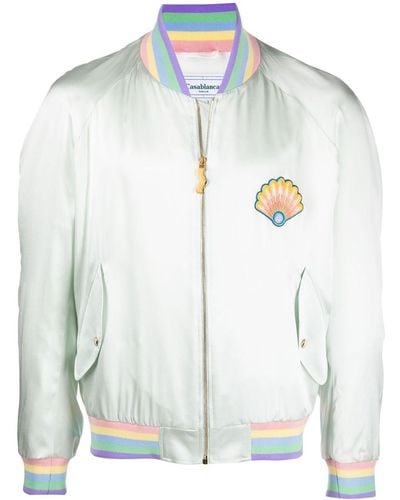 Casablancabrand Mint Green And Multicolor Casa Embroidered Zipped Bomber Jacket