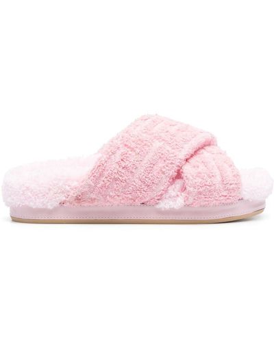 Balmain Monogram-Pattern Criss-Cross Slides - Pink