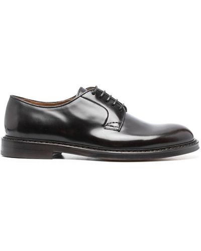 Doucal's Round-Toe Patent-Leather Derby Shoes - Black