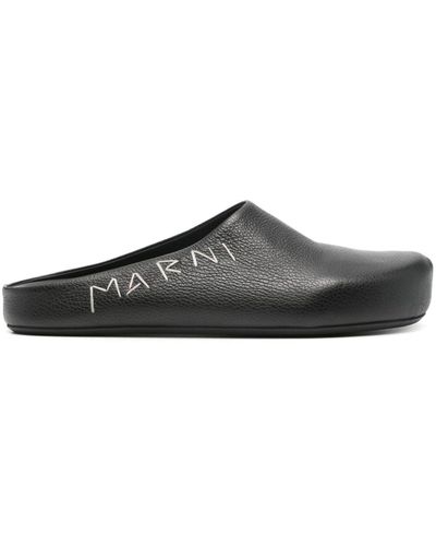 Marni Logo-Embroidered Slippers - Grey