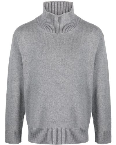 Laneus Roll-Neck Ribbed-Edge Sweater - Gray
