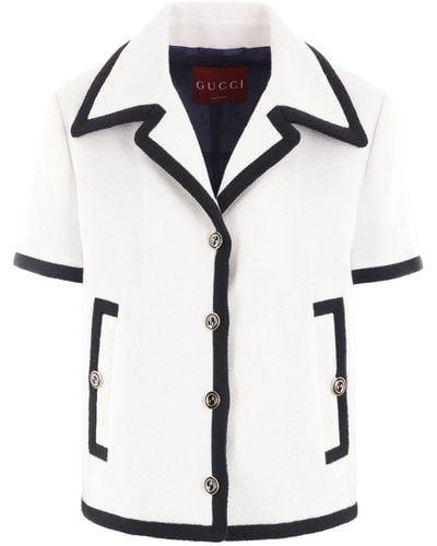 Gucci Contrasting-Trim Tweed Jacket - White