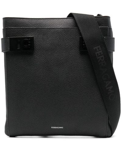 Ferragamo Gancini-Lock Leather Messenger Bag - Black