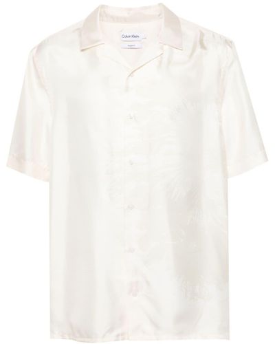 Calvin Klein Satin Silk Flower S/S Shirt - White