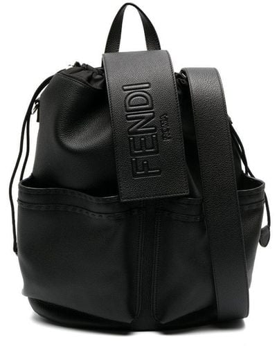 Fendi Logo-Embossed Leather Backpack - Black