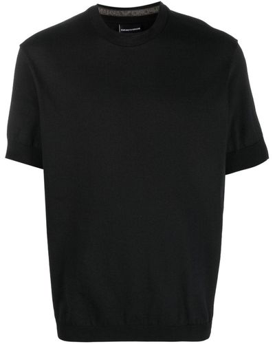 Emporio Armani Logo-Print Neckline T-Shirt - Black