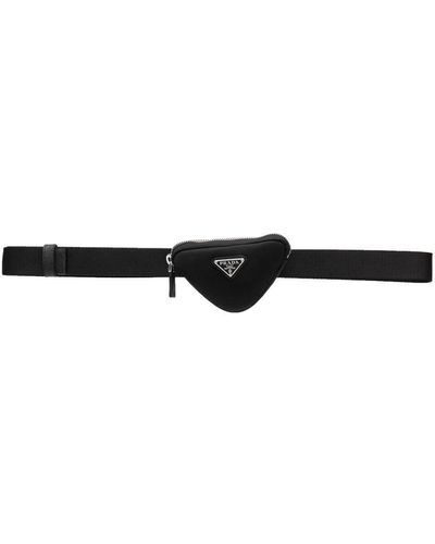 Prada Triangle-Logo Leather Belt - Black
