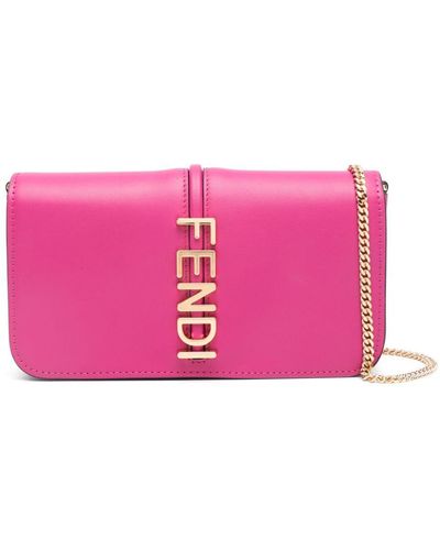 Fendi Logo-Plaque Leather Mini Bag - Pink