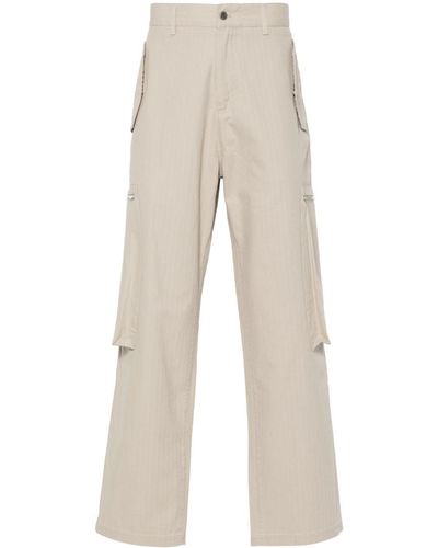 Represent Embroidered-Logo Cotton Trousers - Natural