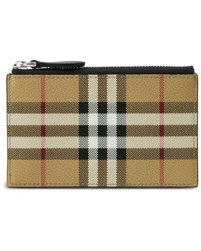 Burberry Check Zip Card Case - Natural