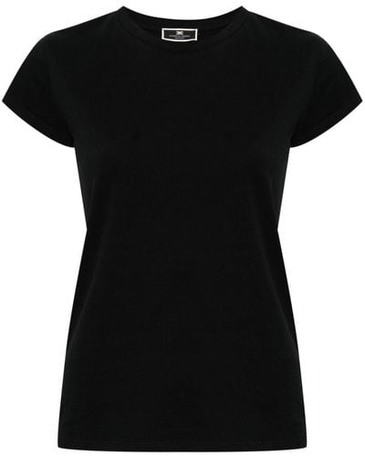 Elisabetta Franchi Embroidered Logo Cotton T-Shirt - Black