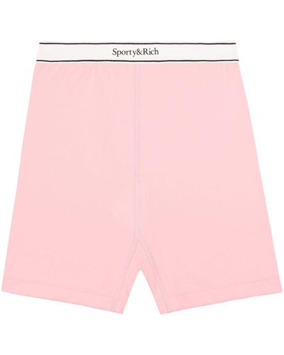 Sporty & Rich Serif Logo-Waistband Shorts - Pink