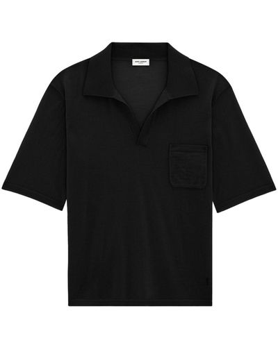 Saint Laurent Cassandre Wool Polo Shirt - Black