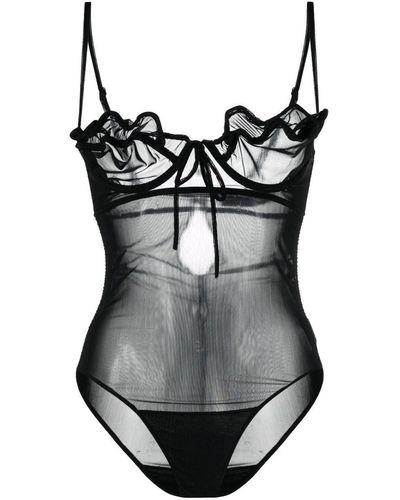 Y. Project Sheer-Construction Underwired Bodysuit - Black