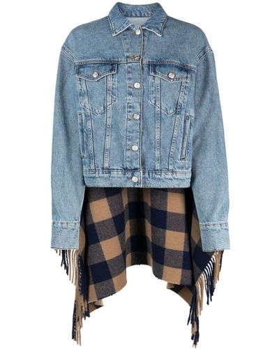 Moschino Jeans Checked-Panel Denim Jacket - Blue