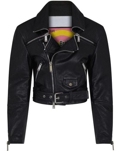 DSquared² Cropped Leather Biker Jacket - Black