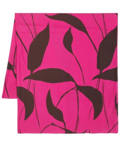 Kiton Leaf-Print Scarf - Pink